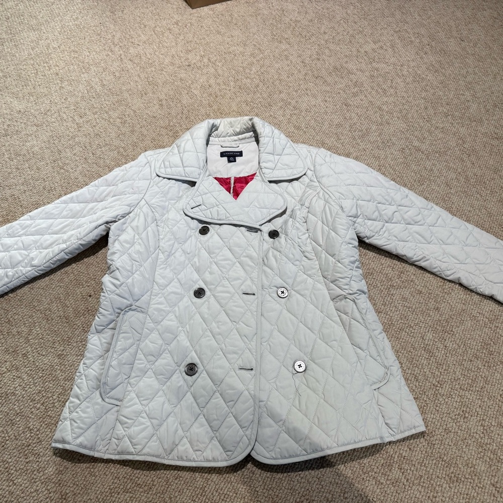 Lands End Women's Quilted Double-Breasted Jacket - Light Gray
